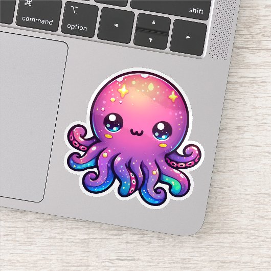 Schattige Kawaii Space Octopus met kosmische gloed Sticker (Detail)