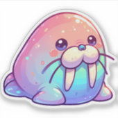 Schattige Kawaii Sparkly Charm Pastel Walrus Sticker (Voorkant)