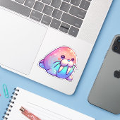 Schattige Kawaii Sparkly Charm Pastel Walrus Sticker (Laptop met iPhone)