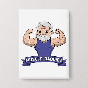 Schattige Kawaii Spier Daddy Baardige Bodybuilder Button