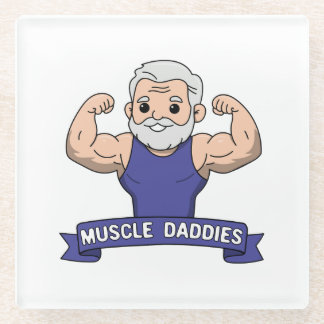 Schattige Kawaii Spier Daddy Baardige Bodybuilder Glazen Onderzetter