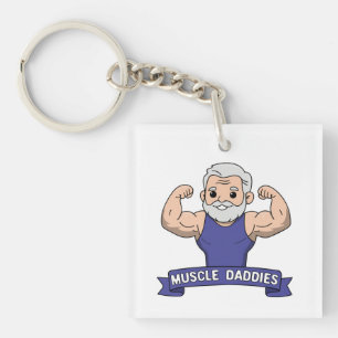 Schattige Kawaii Spier Daddy Baardige Bodybuilder Sleutelhanger