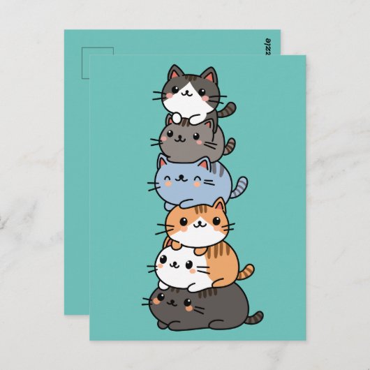 Schattige Kawaii Stack van Kitty Cats Briefkaart (Voorkant / Achterkant)