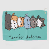 Schattige Kawaii Stack van Kitty Cats Custom Golfhanddoek (Horizontaal)