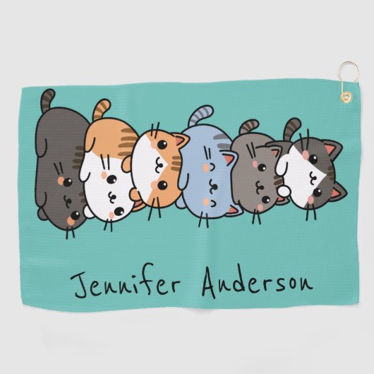 Schattige Kawaii Stack van Kitty Cats Custom Golfhanddoek (Horizontaal)