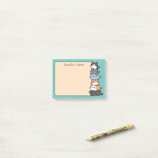 Schattige Kawaii Stack van Kitty Cats Custom Post-it® Notes (Op bureau)