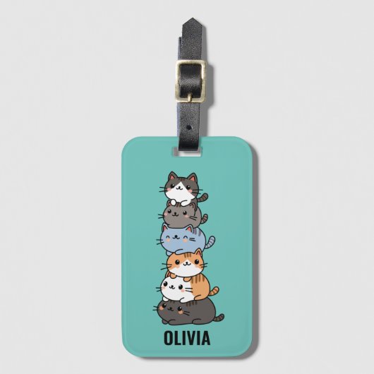 Schattige Kawaii Stapel Kittenkatten Bagagelabel (Voorkant (verticaal))