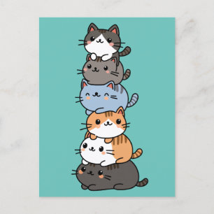 Schattige Kawaii Stapels Poezen Briefkaart