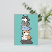 Schattige Kawaii Stapels Poezen Briefkaart (Staand voorkant)