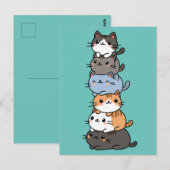 Schattige Kawaii Stapels Poezen Briefkaart (Voorkant / Achterkant)