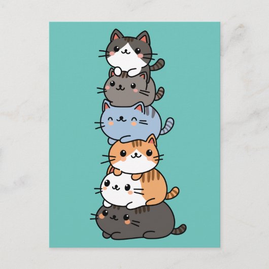 Schattige Kawaii Stapels Poezen Briefkaart (Voorkant)