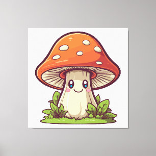 Schattige kawaii-stijl, Paddenstoelen zoeken Canvas Afdruk