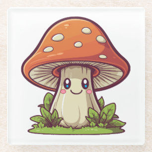 Schattige kawaii-stijl, Paddenstoelen zoeken Glazen Onderzetter