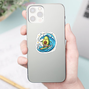 Schattige Kawaii Surfende Avocado Oceaangolf Zomer Sticker