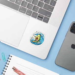 Schattige Kawaii Surfende Avocado Oceaangolf Zomer Sticker