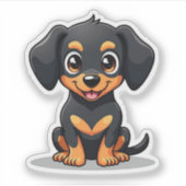 Schattige kawaii teckel, grote, heldere ogen, klei sticker (Voorkant)