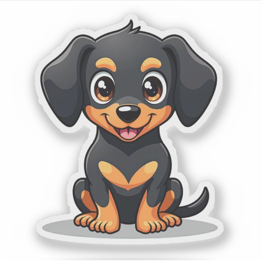 Schattige kawaii teckel, grote, heldere ogen, klei sticker (Voorkant)