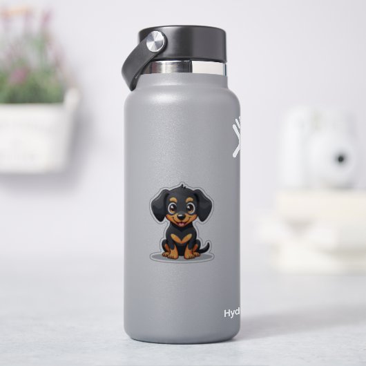 Schattige kawaii teckel, grote, heldere ogen, klei sticker (HydroFlask)