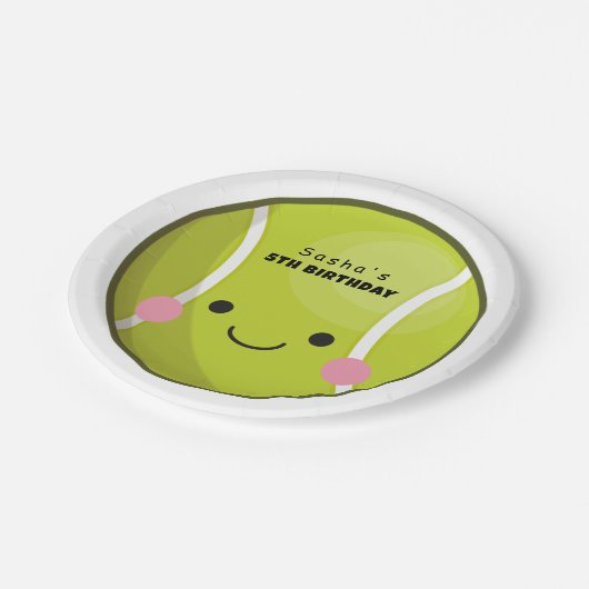 Schattige Kawaii Tennis Ball Aangepaste naam Stemp Papieren Bordje (Gekanteld)