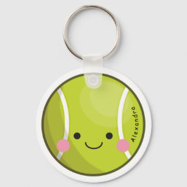 Schattige Kawaii Tennis Ball Aangepaste naam Stemp Sleutelhanger