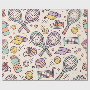 Schattige Kawaii Tennisliefhebber Pastel Cadeaupapier