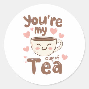 Schattige Kawaii Theekop van Liefde Ronde Sticker