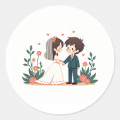 Schattige Kawaii Trouwscène Ronde Sticker (Voorkant)