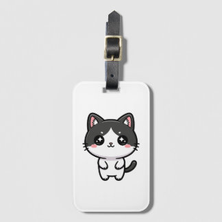 Schattige Kawaii Tuxedo Kat Staand Karakter Bagagelabel