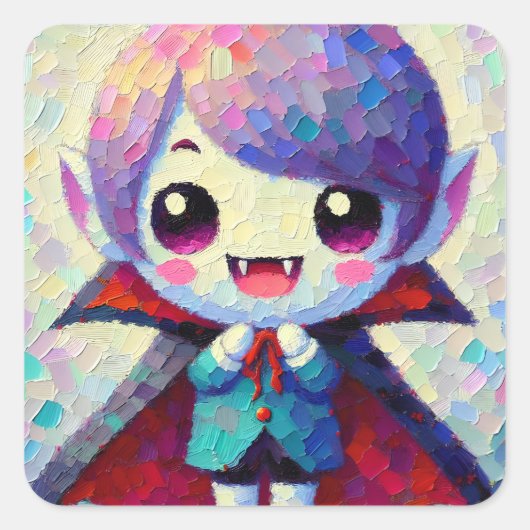 Schattige Kawaii Vampier Jongen  Vierkante Sticker (Voorkant)