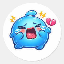 Schattige Kawaii Verdrietige Blauwe Slijm Huilend Ronde Sticker