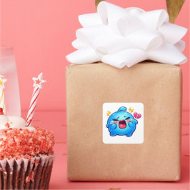 Schattige Kawaii Verdrietige Blauwe Slijm Huilend Vierkante Sticker