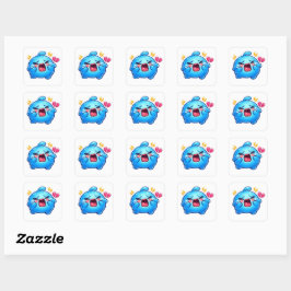 Schattige Kawaii Verdrietige Blauwe Slijm Huilend Vierkante Sticker