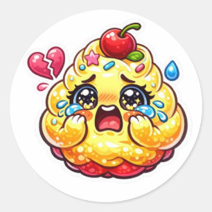 Schattige Kawaii Verdrietige Cupcake Huilend met G Ronde Sticker