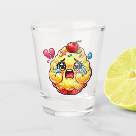 Schattige Kawaii Verdrietige Cupcake Huilend met G Shot Glas