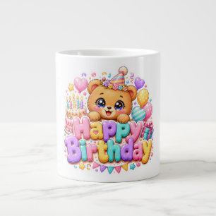 Schattige Kawaii Verjaardag Teddybeer Pastel Roze  Grote Koffiekop