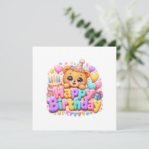 Schattige Kawaii Verjaardag Teddybeer Pastel Roze Kaart