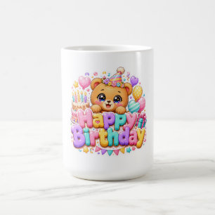 Schattige Kawaii Verjaardag Teddybeer Pastel Roze  Koffiemok