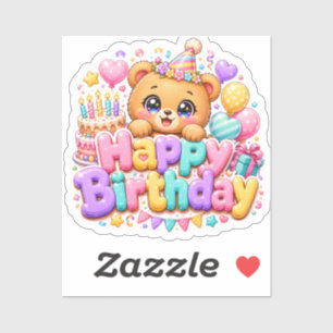Schattige Kawaii Verjaardag Teddybeer Pastel Roze Sticker