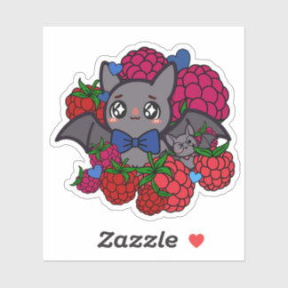 Schattige Kawaii Vleermuis met Rode Frambozen - Aa Sticker