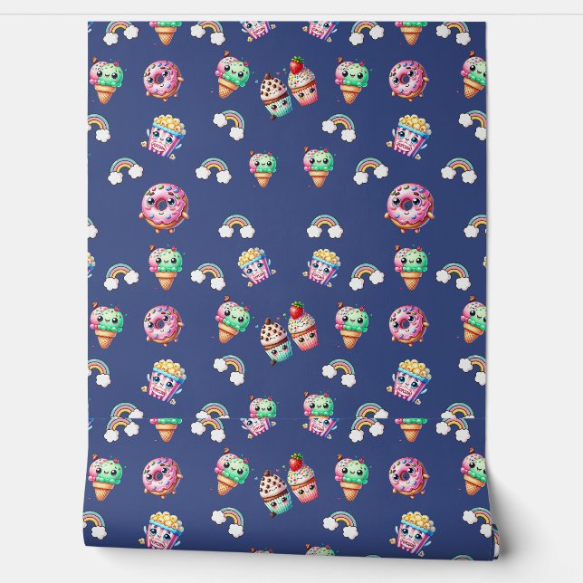 Schattige kawaii-voedsel behang (Afrollen)