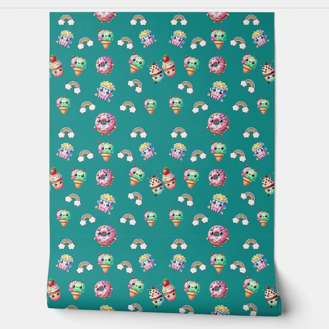 Schattige kawaii-voedsel behang (Afrollen)