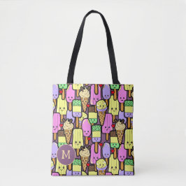 Schattige kawaii voedselpatroon monogram tote bag