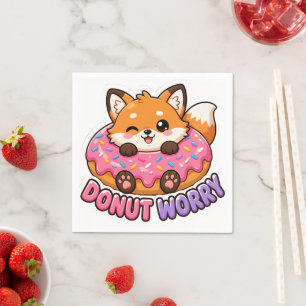 Schattige Kawaii Vos Donut Worry Grappig Eten Pun Servet