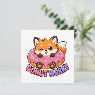 Schattige Kawaii Vos Donut Worry Grappig Voedsel P Kaart