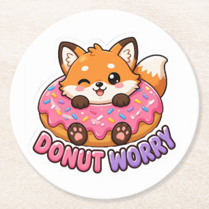 Schattige Kawaii Vos Donut Zorgen Maken Grappig Et Ronde Kartonnen Onderzetter
