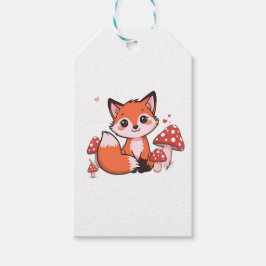 Schattige Kawaii Vos met Paddenstoelen Cartoon Kun Cadeaulabel