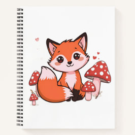 Schattige Kawaii Vos met Paddenstoelen Cartoon Kun Notitieboek