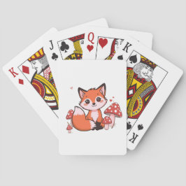 Schattige Kawaii Vos met Paddenstoelen Cartoon Kun Pokerkaarten
