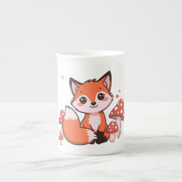 Schattige Kawaii Vos met Paddenstoelen Cartoon Kun Porselein Kop