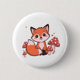 Schattige Kawaii Vos met Paddenstoelen Cartoon Kun Ronde Button 5,7 Cm